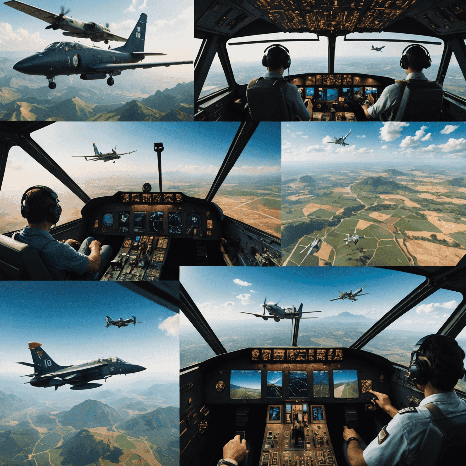 A collage showcasing various scenes from avia fly games, including cockpit views, aerial landscapes of India, and players enjoying the gaming experience