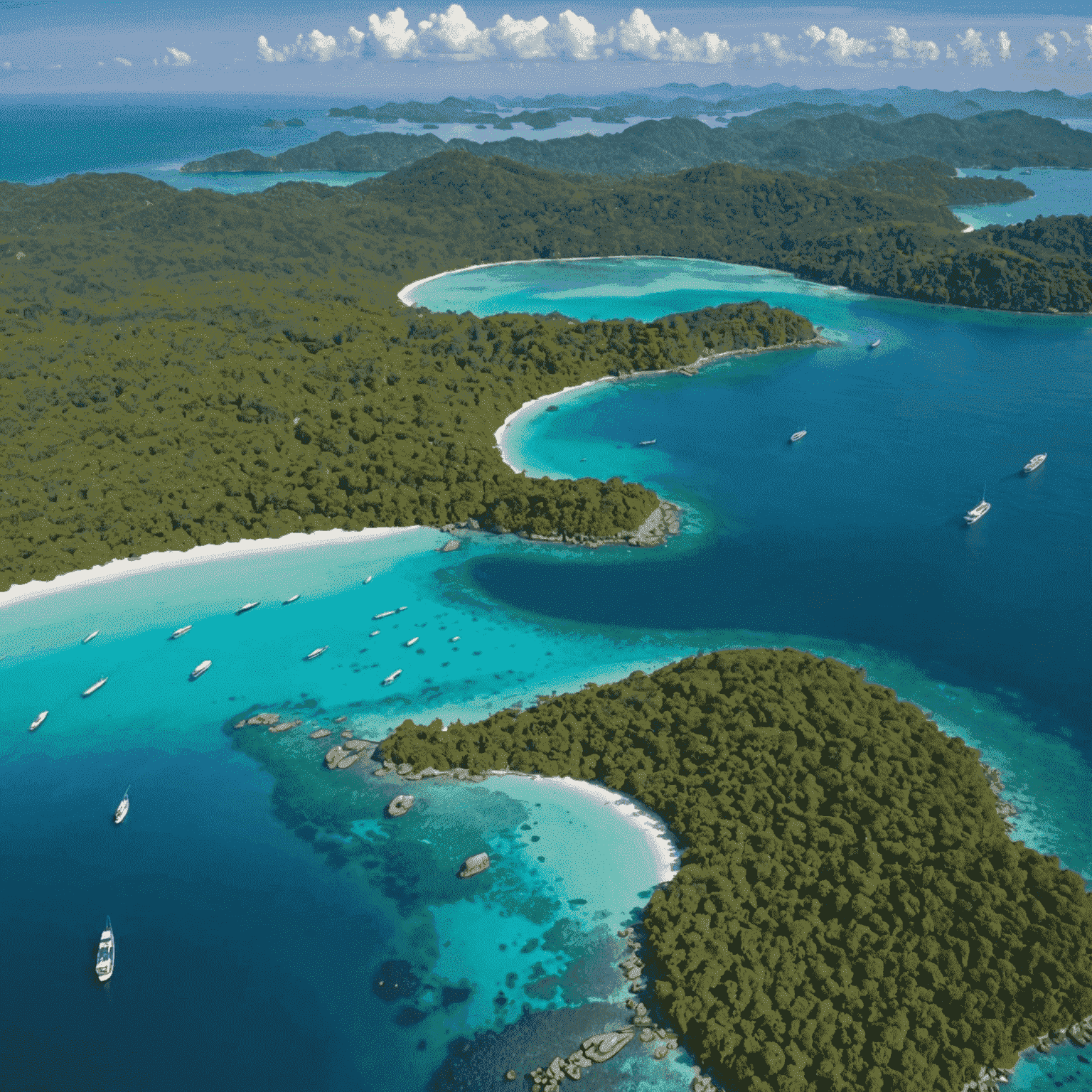 Aerial view of the Andaman Islands showing turquoise waters, coral reefs, and pristine white sand beaches